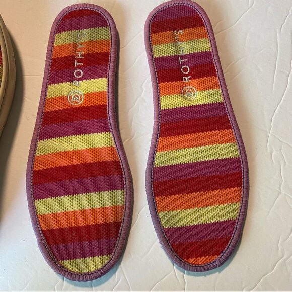 Rothy's Pink Candy Stripe white rainbow slip on sneaker shoes flats round kids 3 - Picture 10 of 12